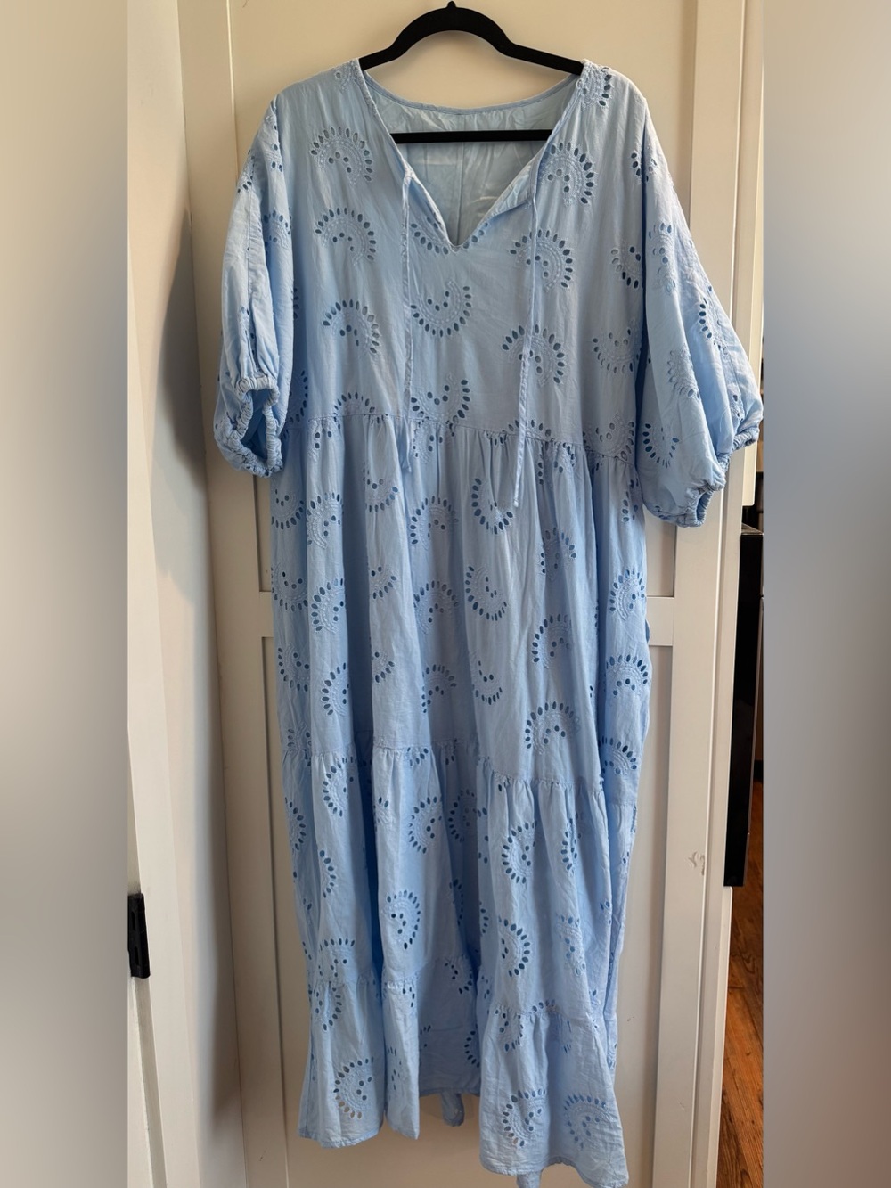 Light Blue Eyelet Tiered Maxi Dress